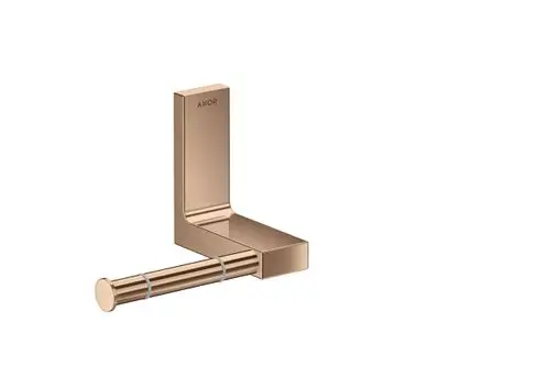 Toilettenpapierhalter in poliertem Rotgold von AXOR, rechteckige Wandmontage mit einem runden Halter für die Papierrolle.